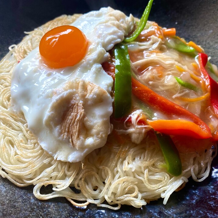 もちもちカリカリチヂミ風☆あんかけ焼き素麺